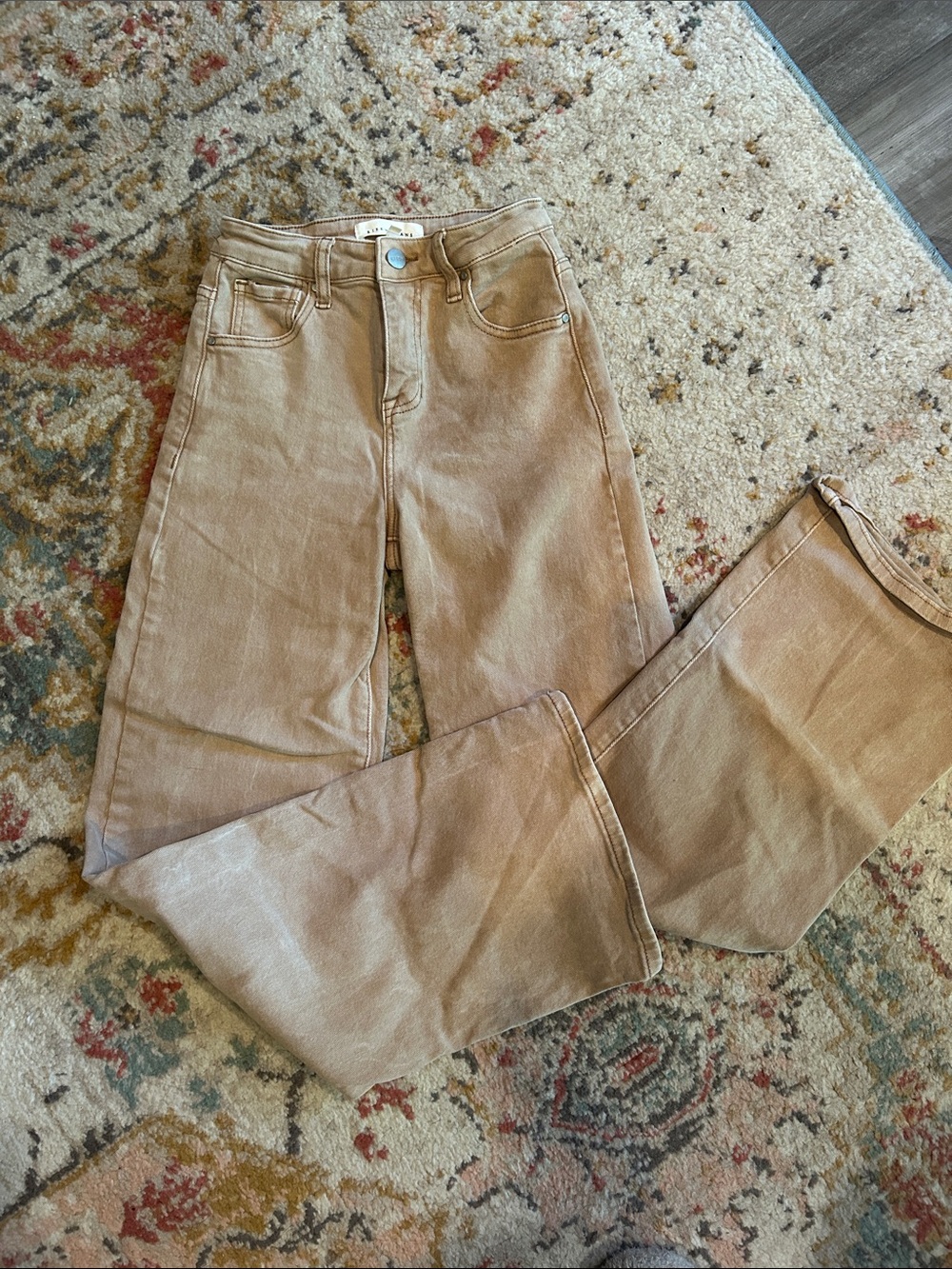 High-Rise Wide Leg Jeans in Tan by Unknown Brand